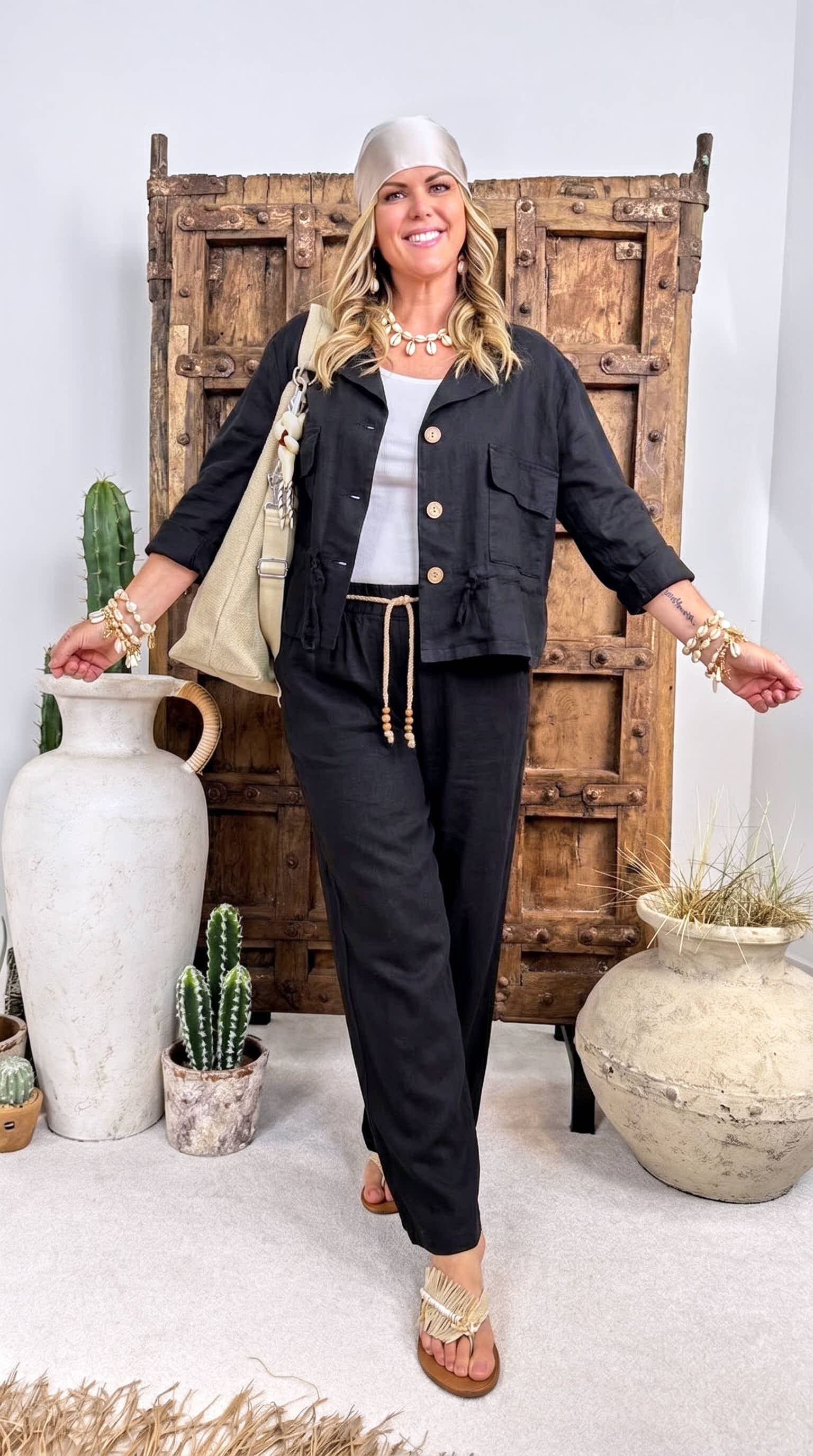 Leinen-Jacke Weekend Chic *Schwarz*