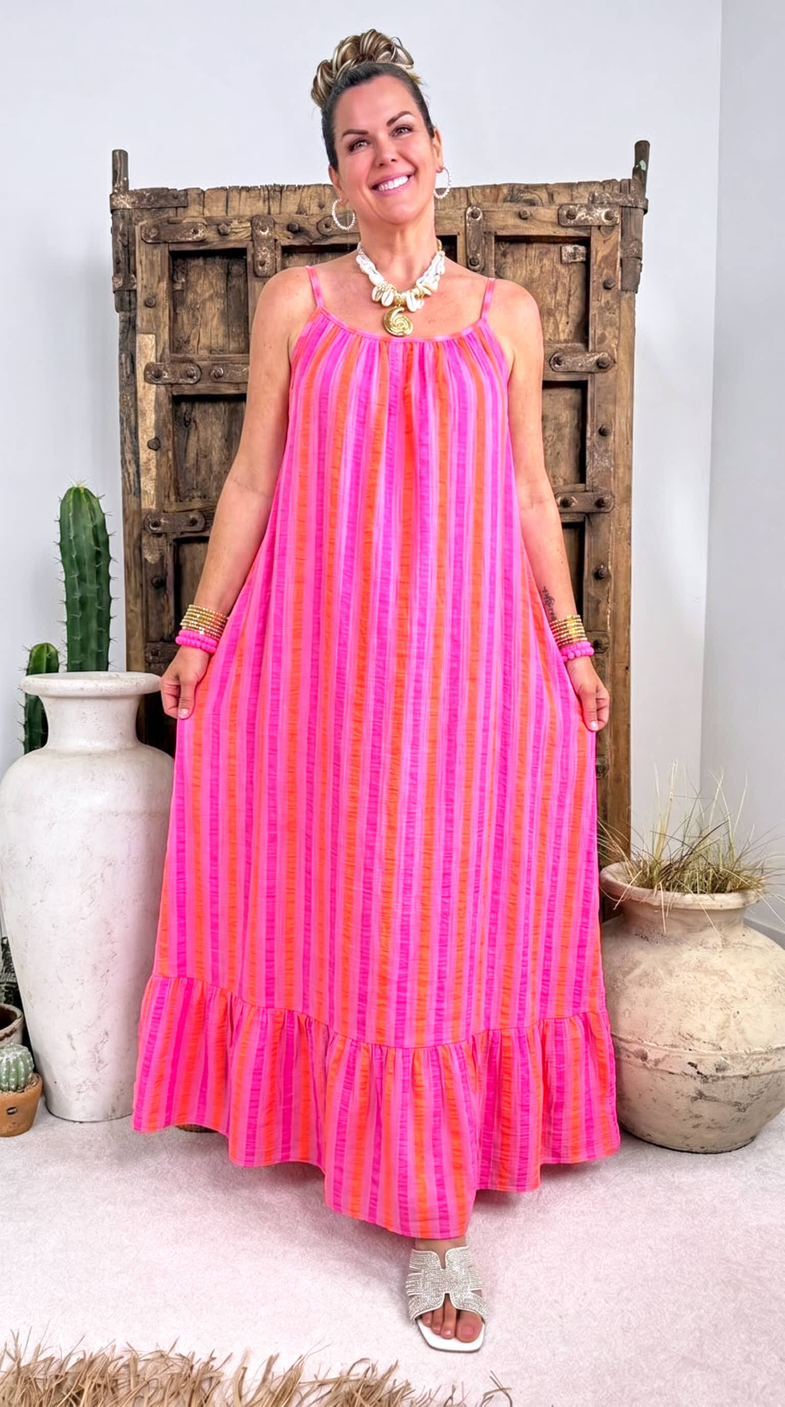 Langes Kleid Happy Stripes *Orange/Pink*