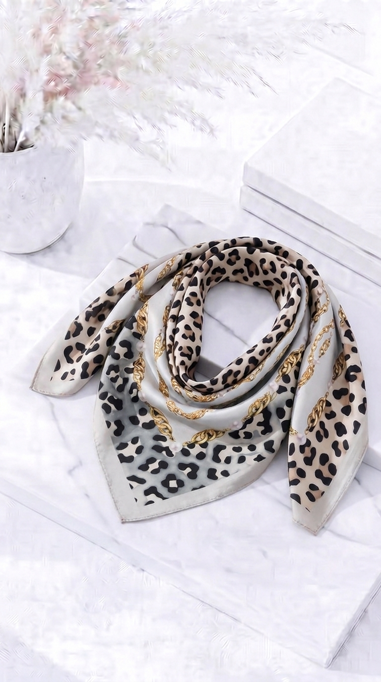 Halstuch Pearl Chain Leopard *Grau*