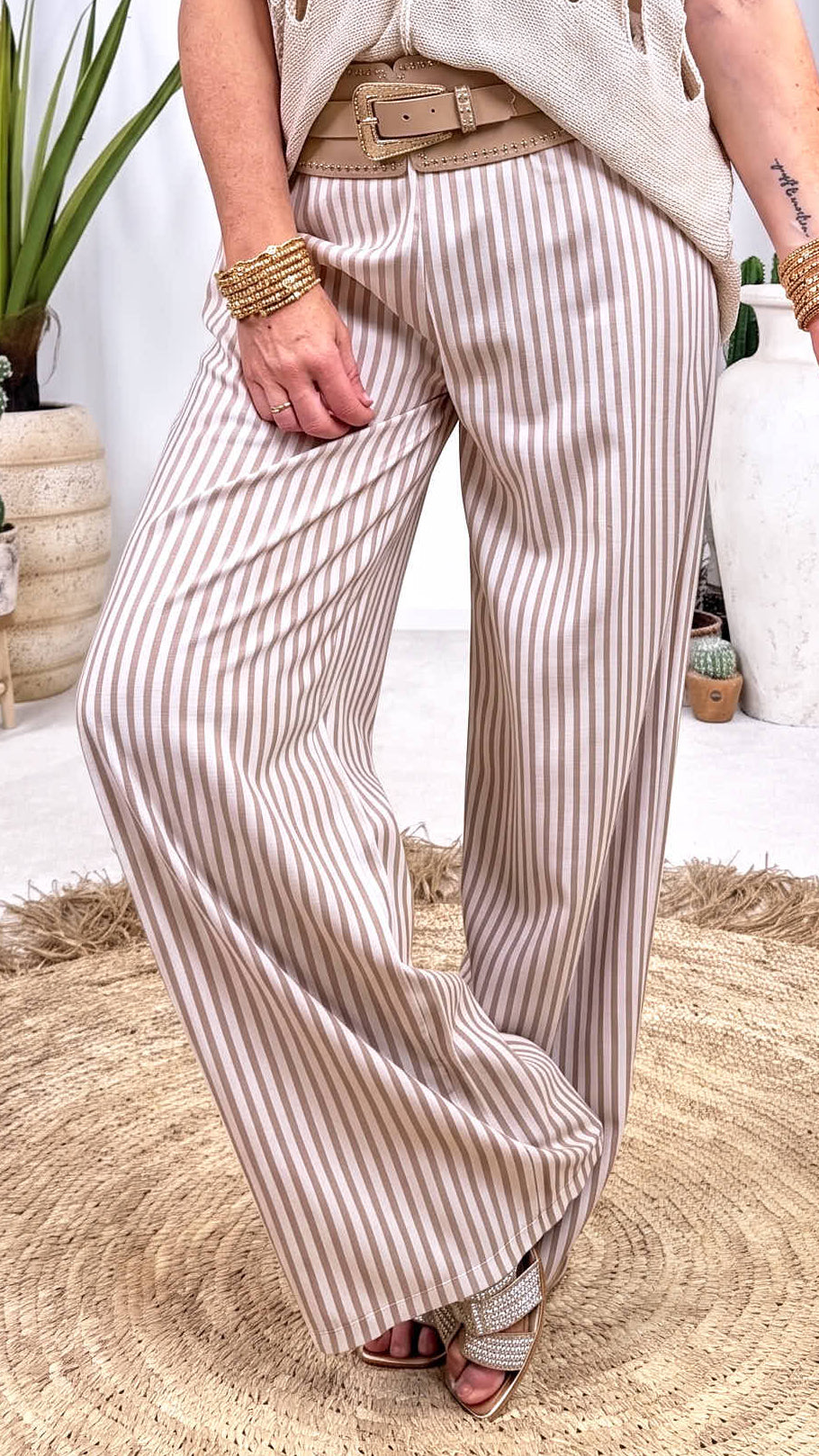 Weite Hose Sandy Stripe *Beige*