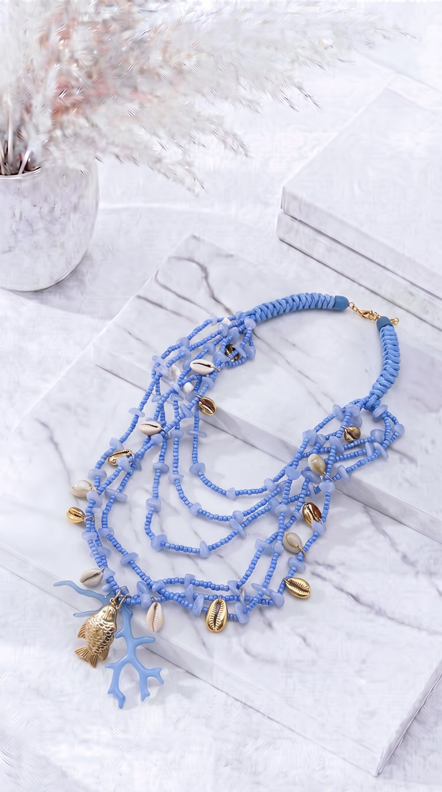 Lange Halskette Boho Shell Dream *Blau*
