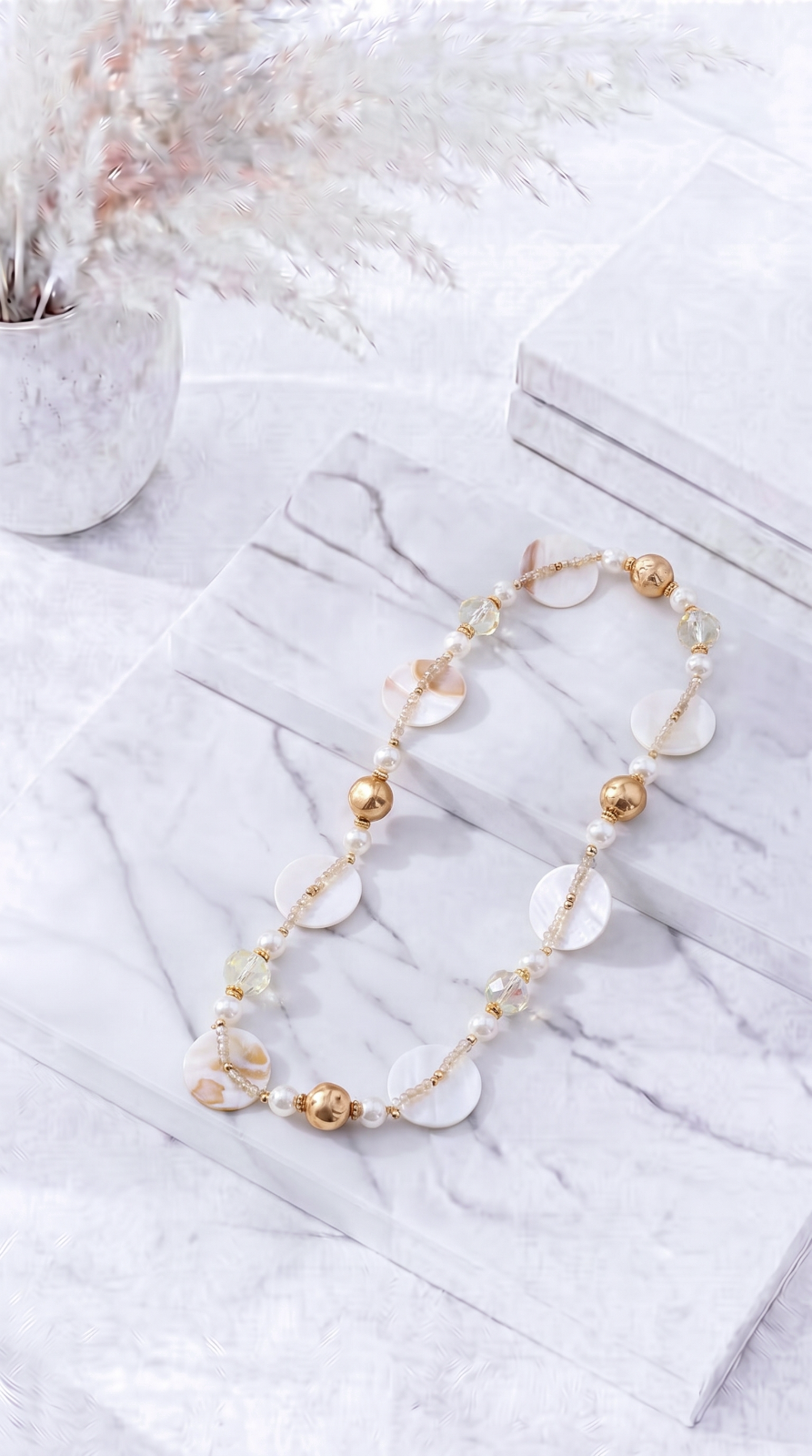 Lange Halskette Glam Harmony *Weiß*