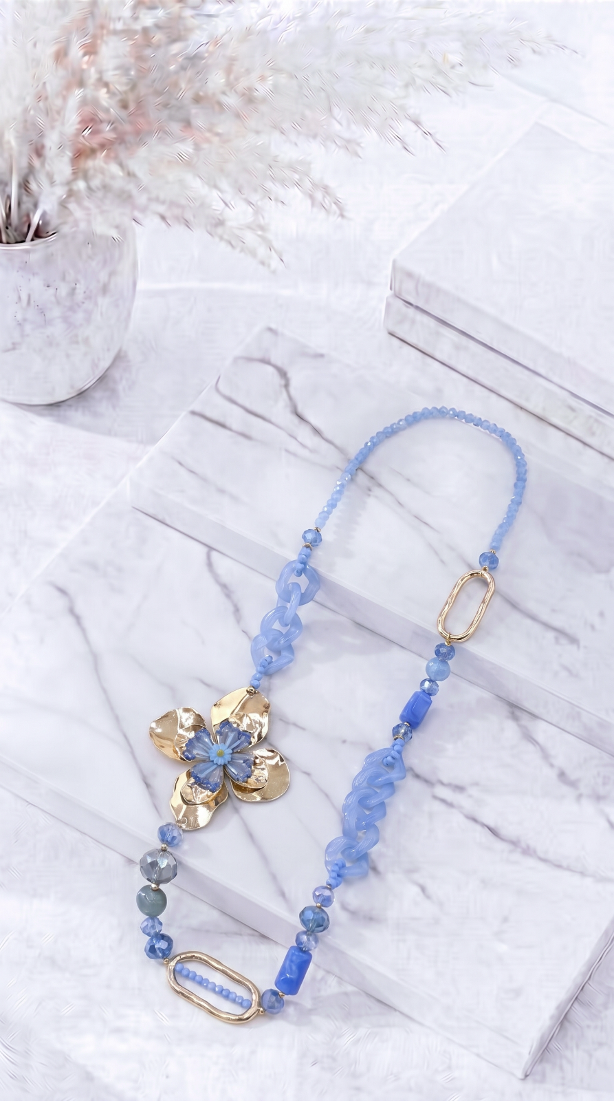 Lange Halskette Summer Blossom *Blau*