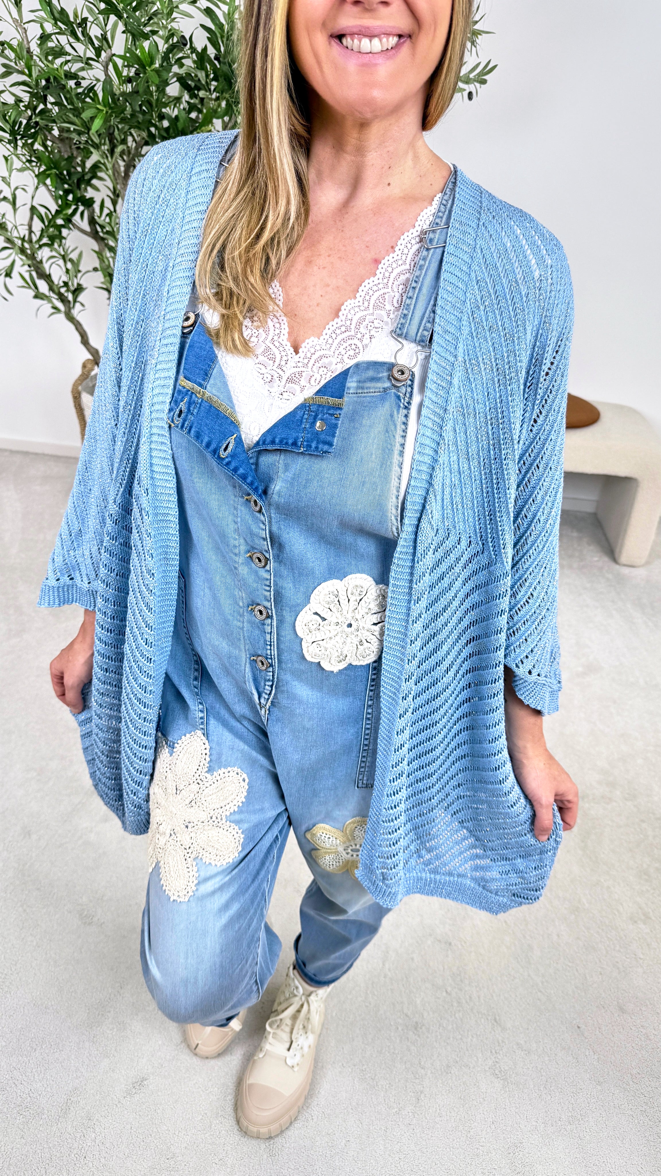 Netz Strickjacke Golden Hour *Hellblau*