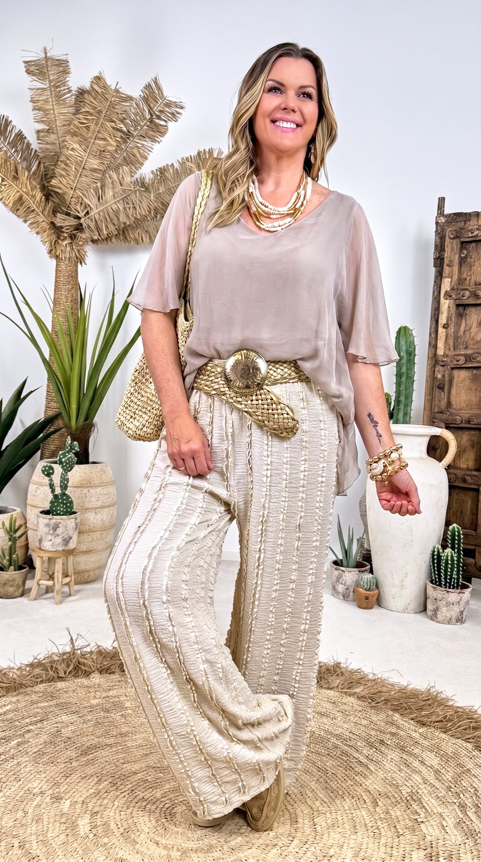 Weite Hose Chic Texture *Creme*