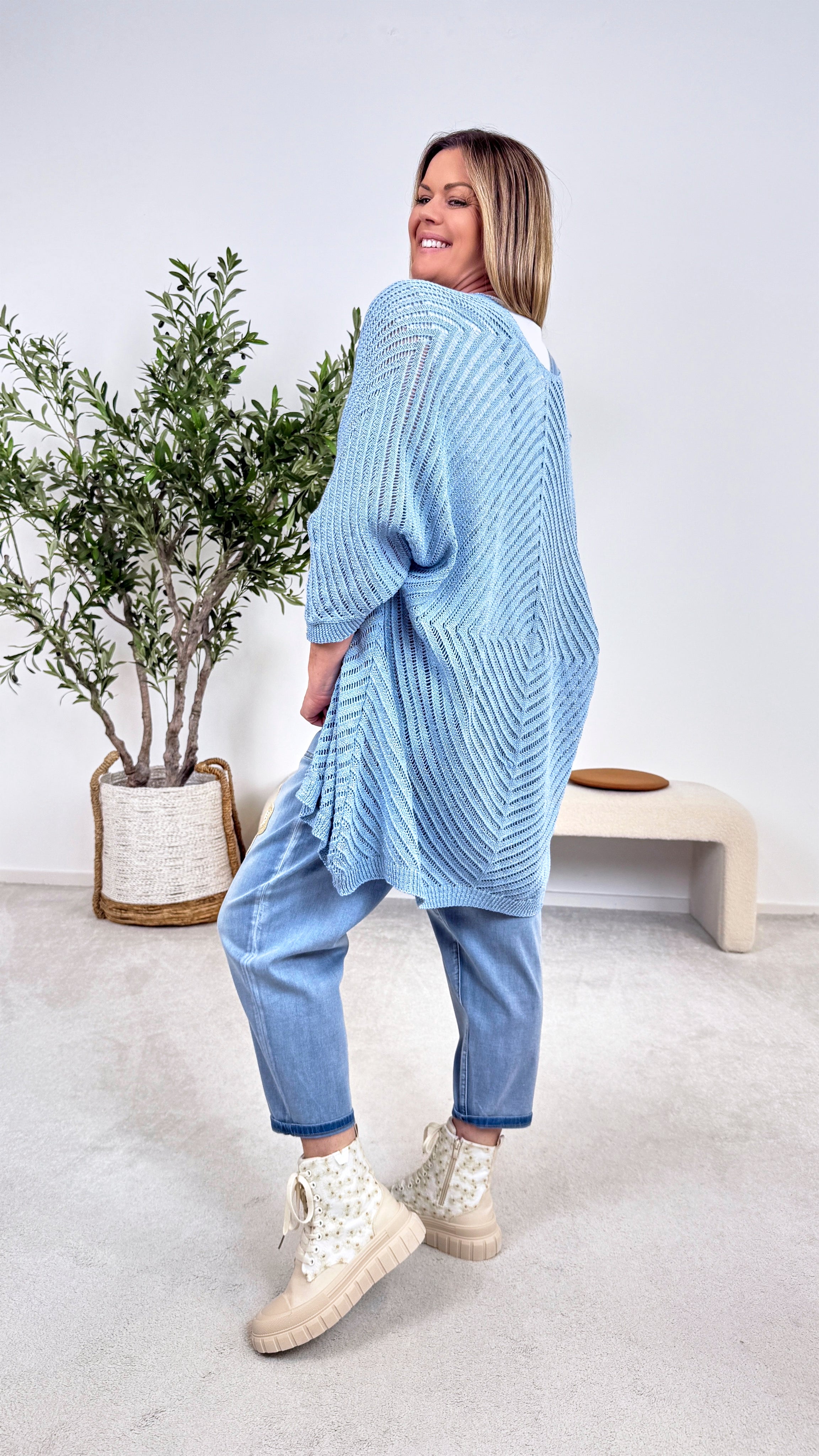 Netz Strickjacke Golden Hour *Hellblau*