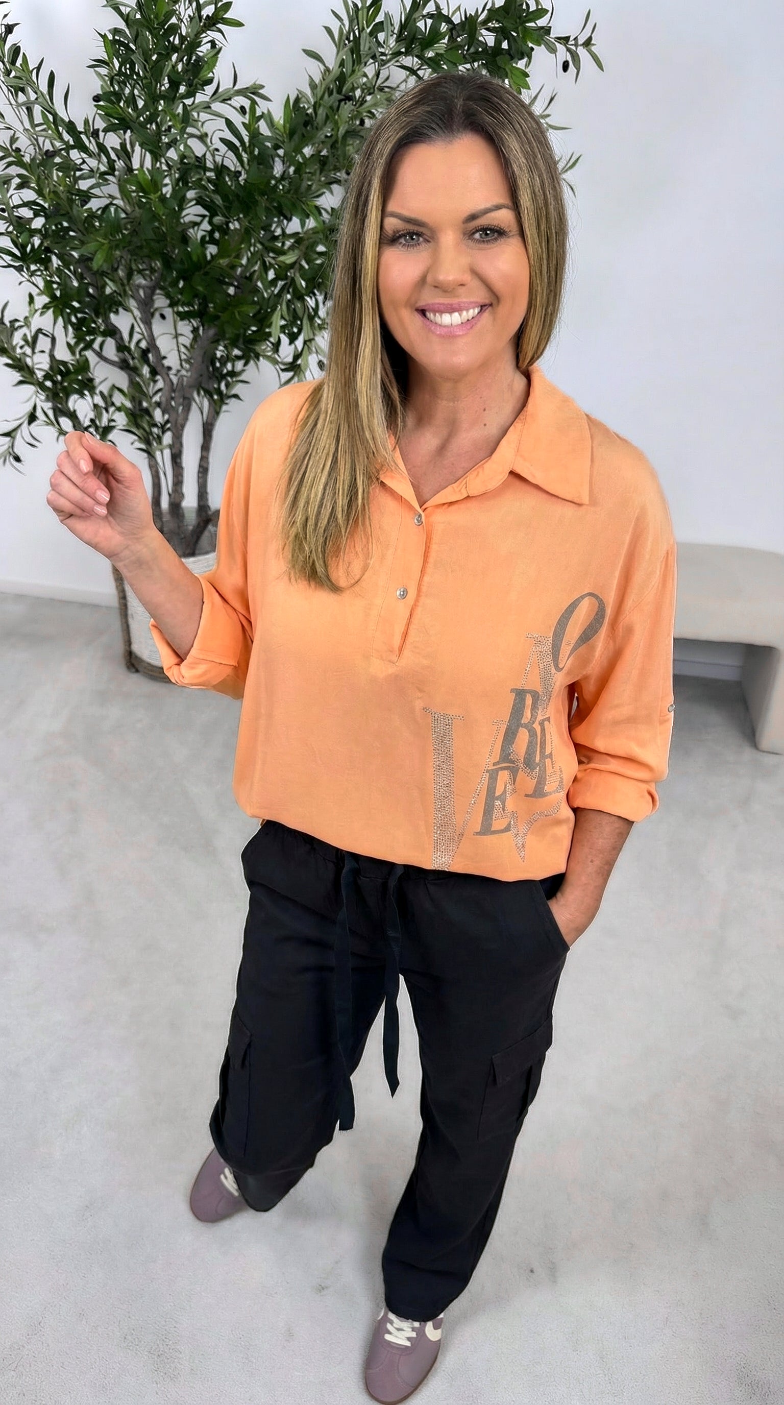 Blusenshirt Shine Message *Apricot*