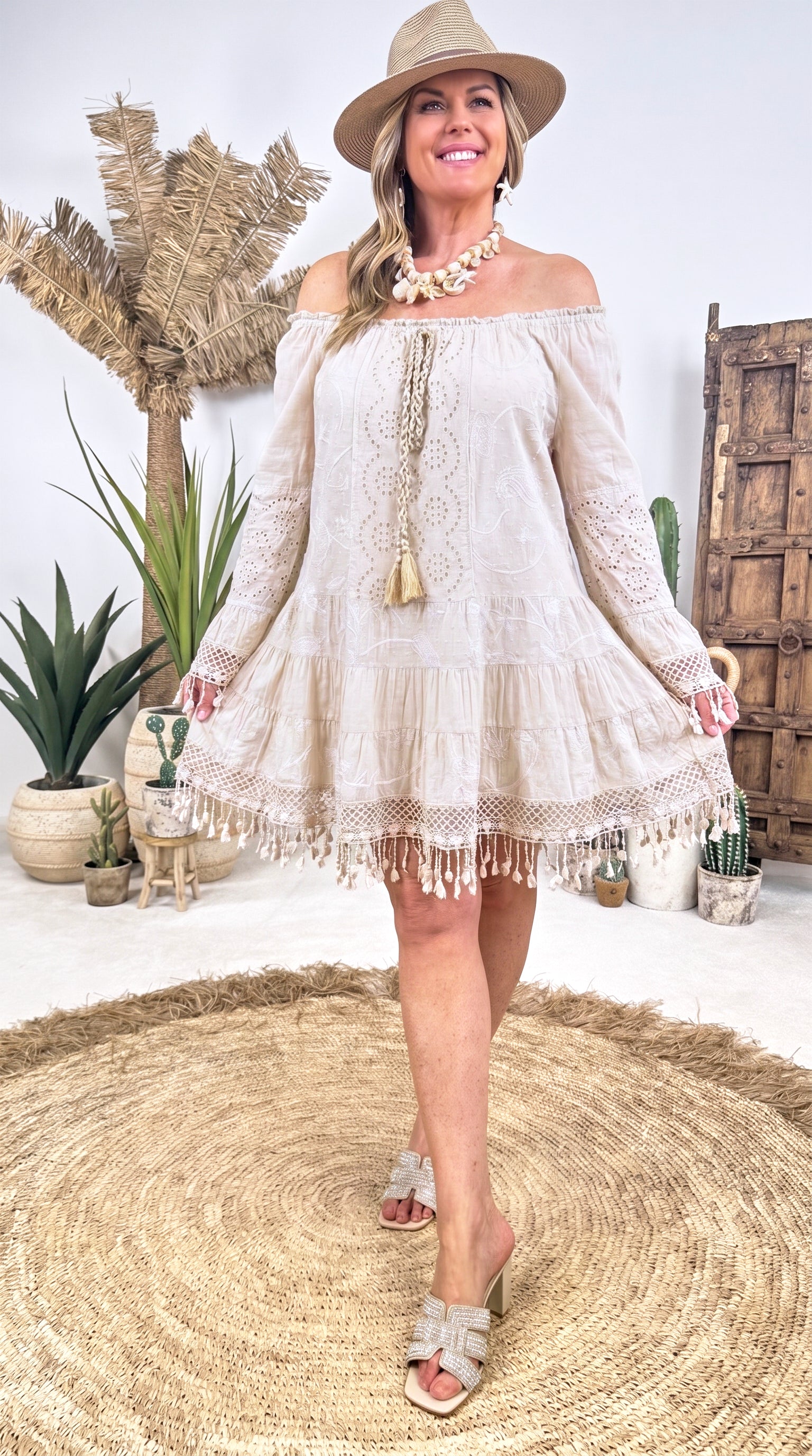 Tunkia-Kleid Soft Boho Fringe *Beige*