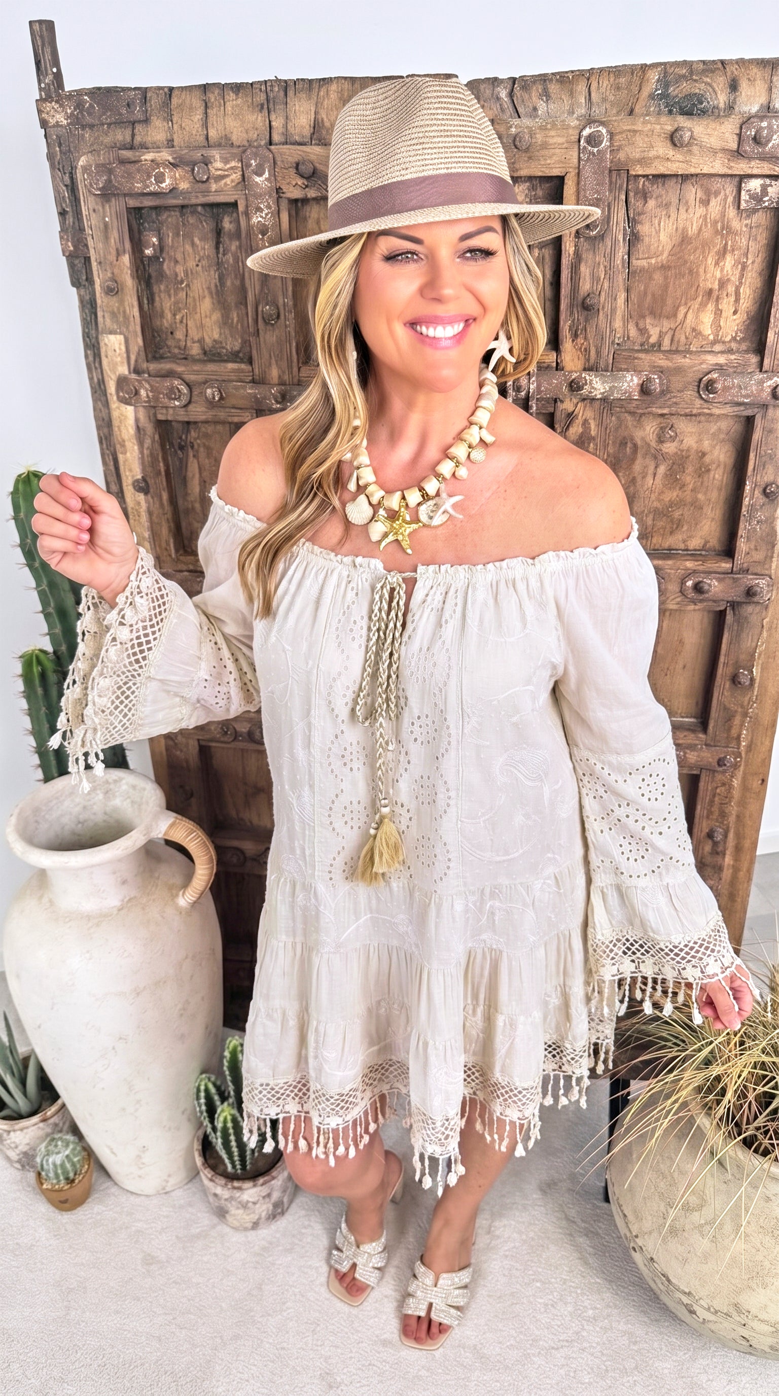 Tunkia-Kleid Soft Boho Fringe *Beige*