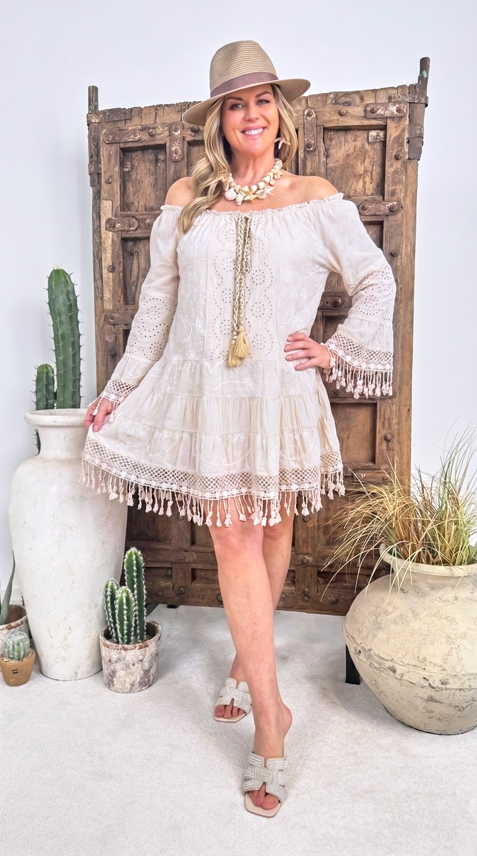 Tunkia-Kleid Soft Boho Fringe *Beige*