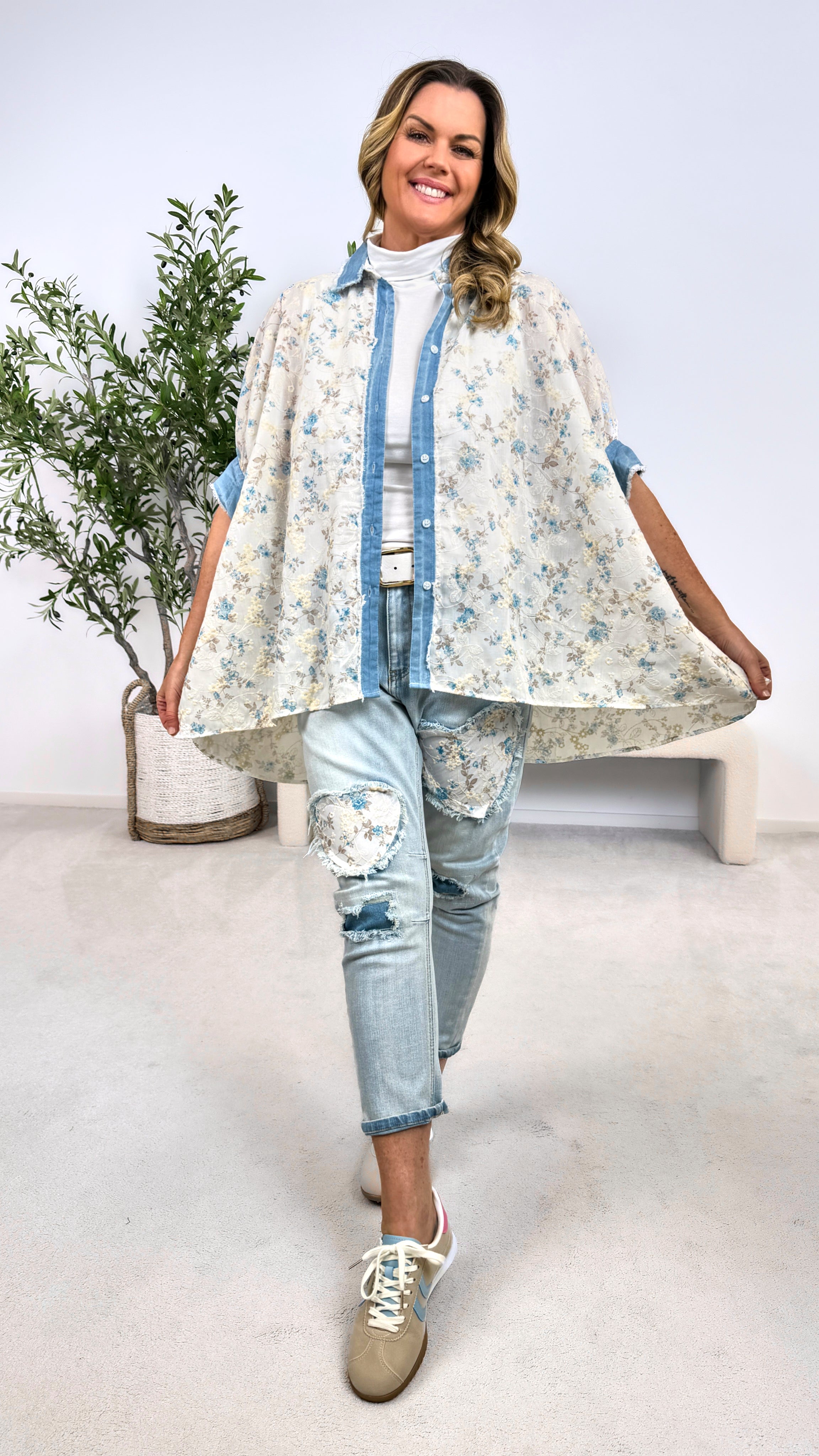 Bluse Flower Denim Kiss