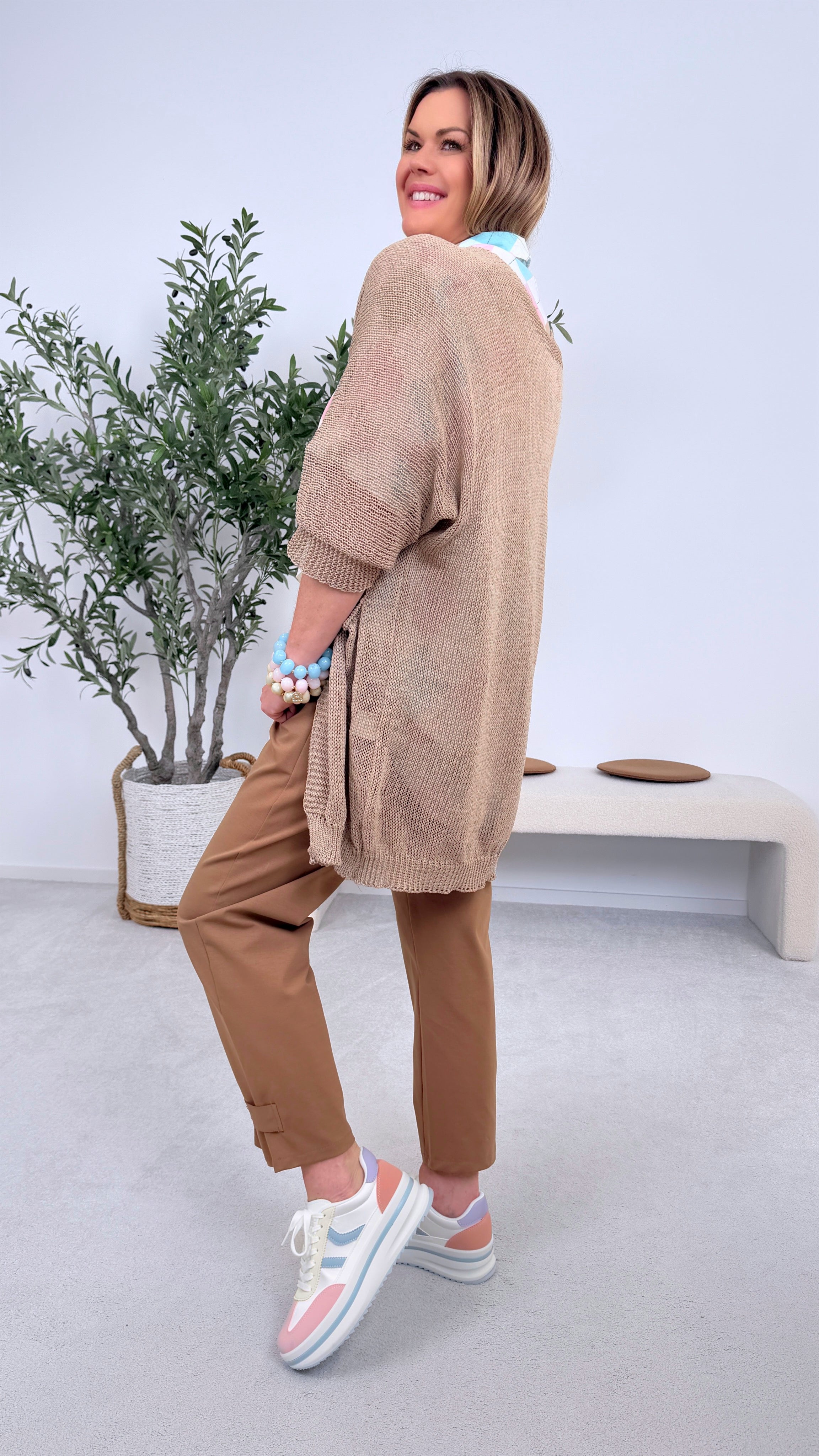 Netz-Strickjacke Turin *Camel-Hell*