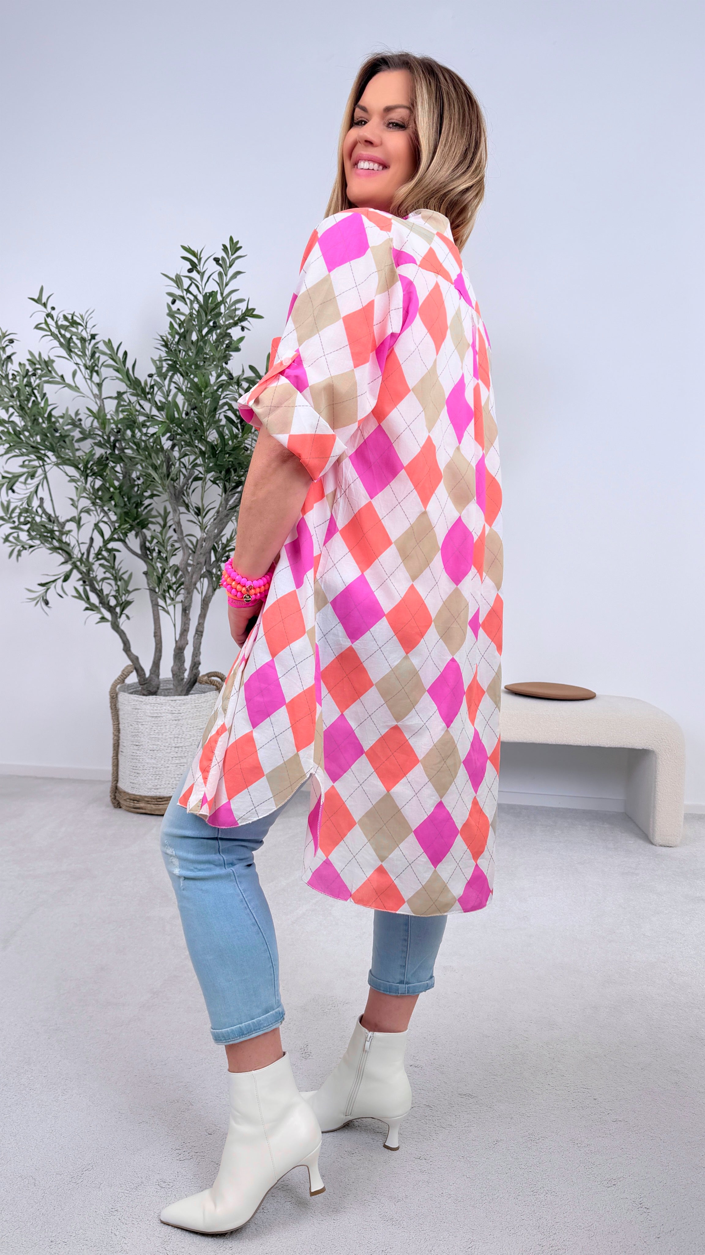 Long-Bluse Confident Chic *Pink/Orange*