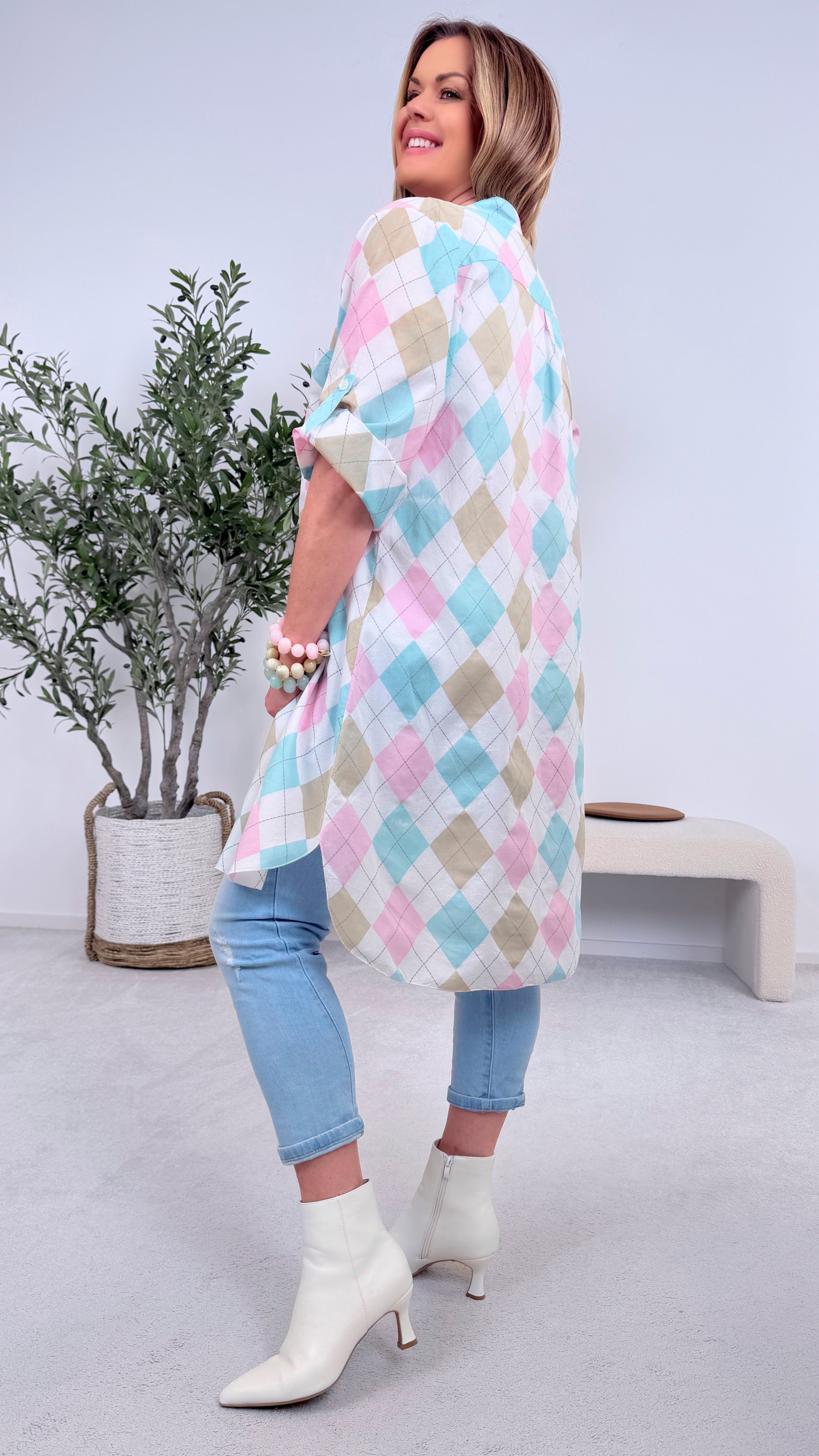 Long-Bluse Confident Chic *Rosa/Beige*