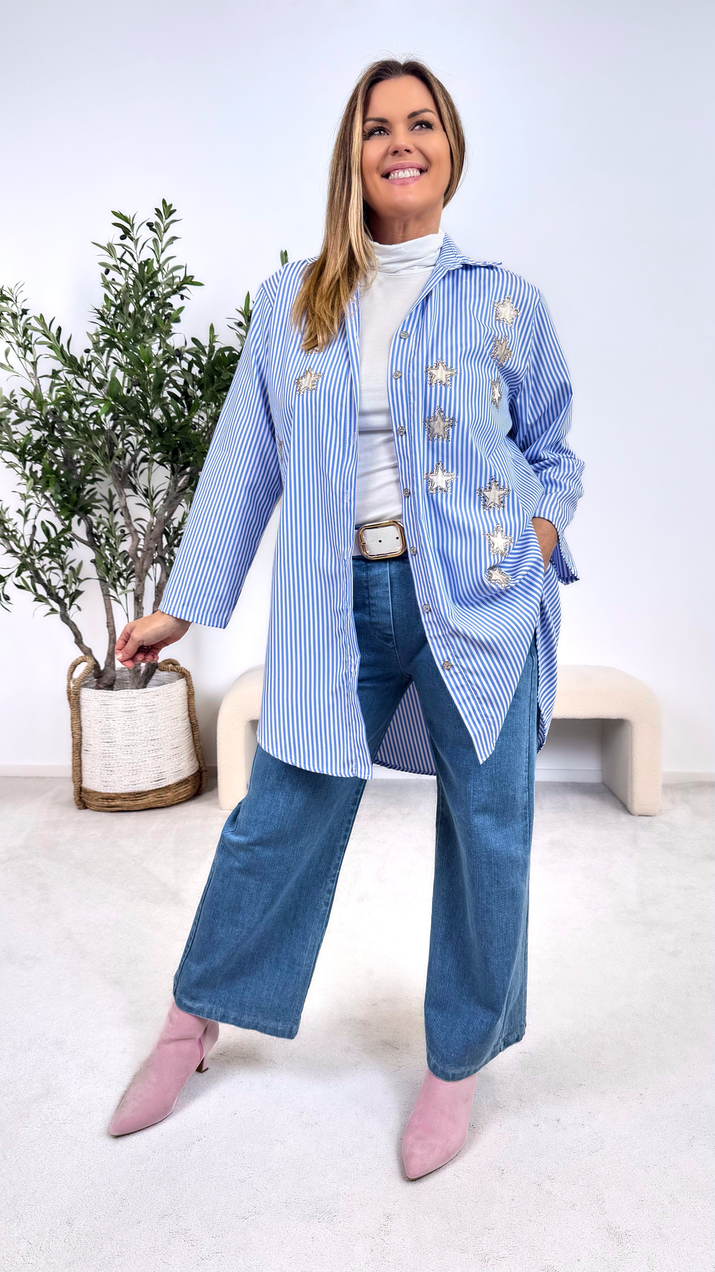 Long-Bluse Lucky Star *Blau*