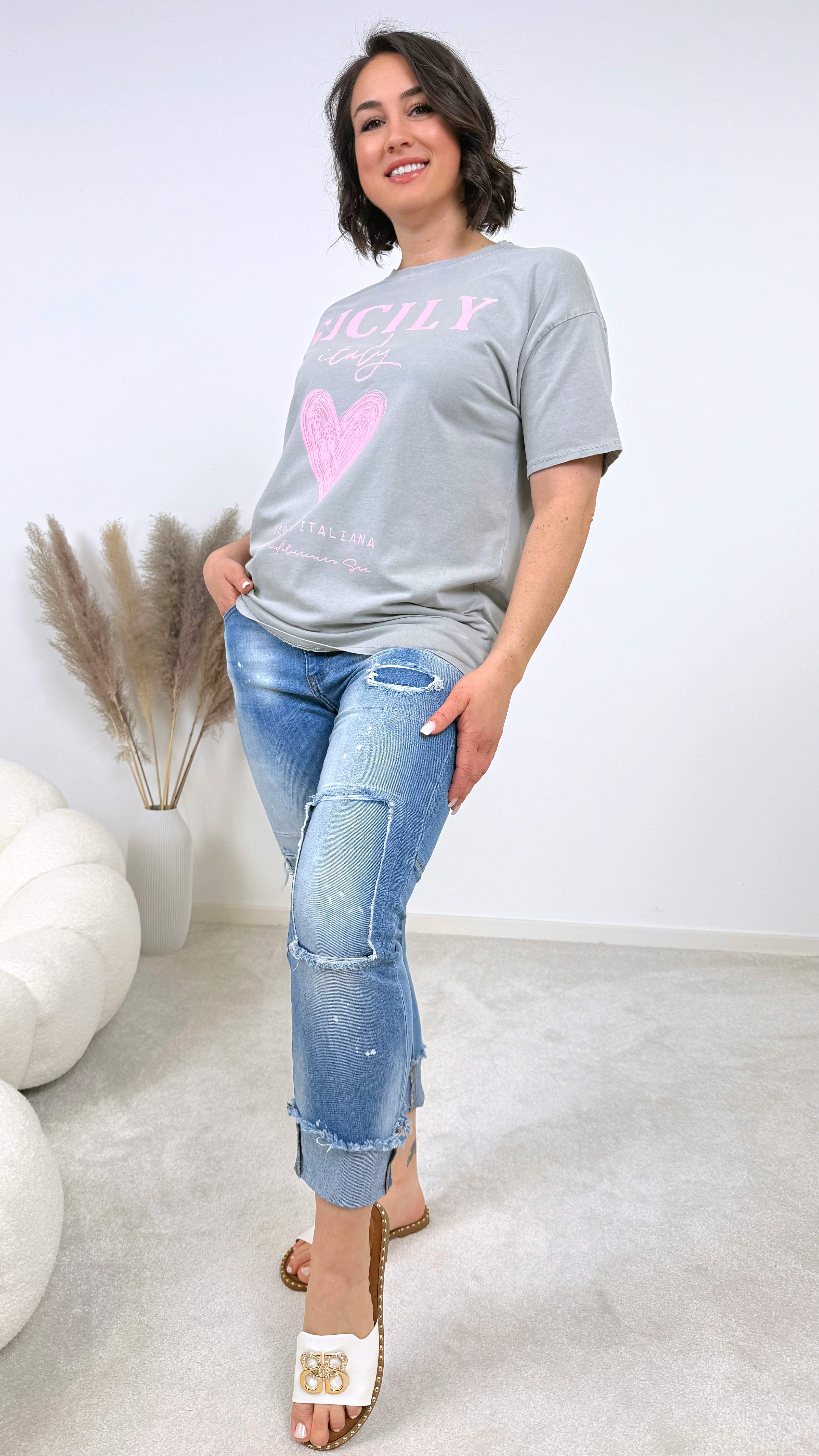 T-Shirt Sicily *Grau-Rosa*