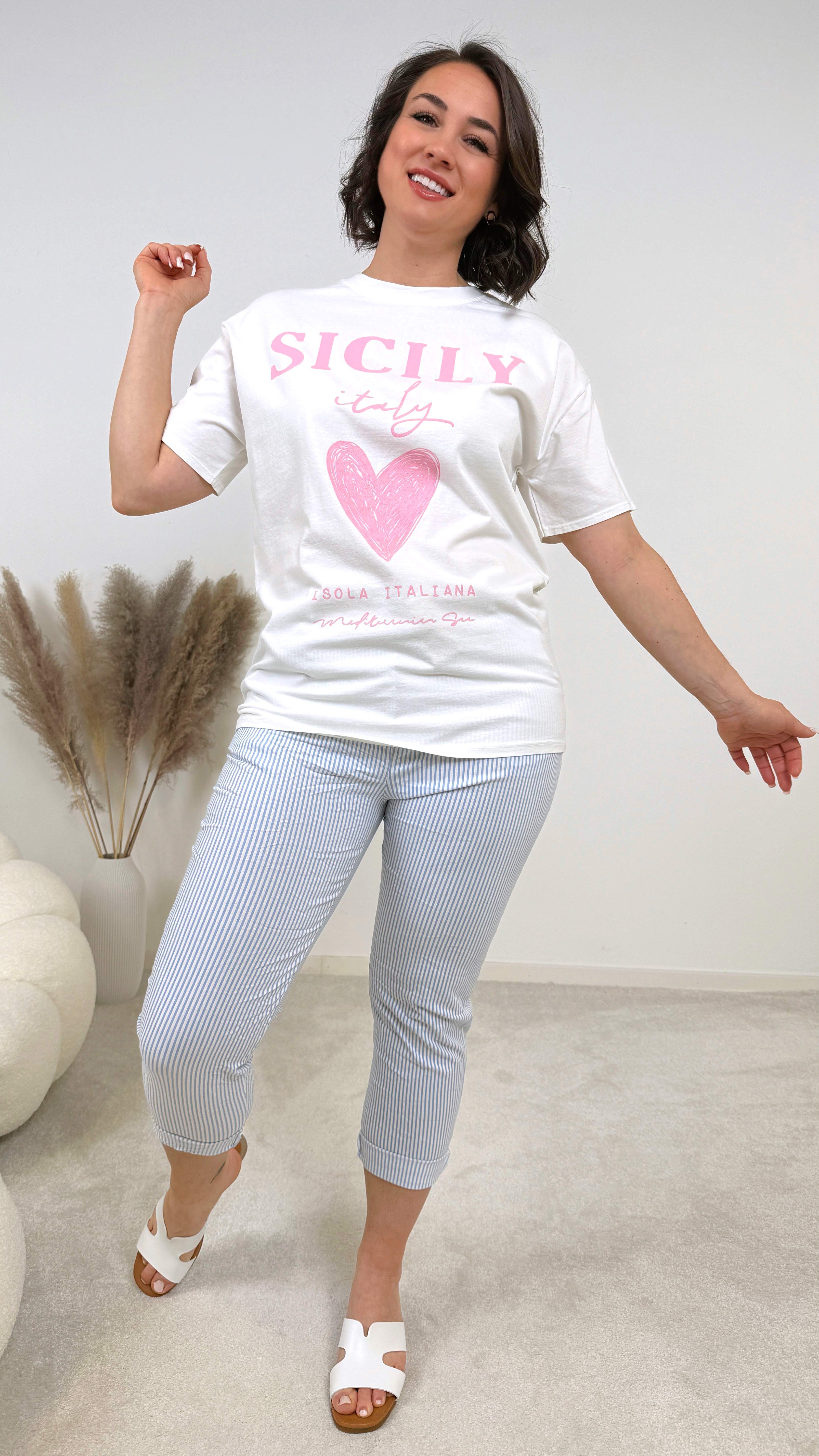 T-Shirt Sicily *Weiß-Rosa*