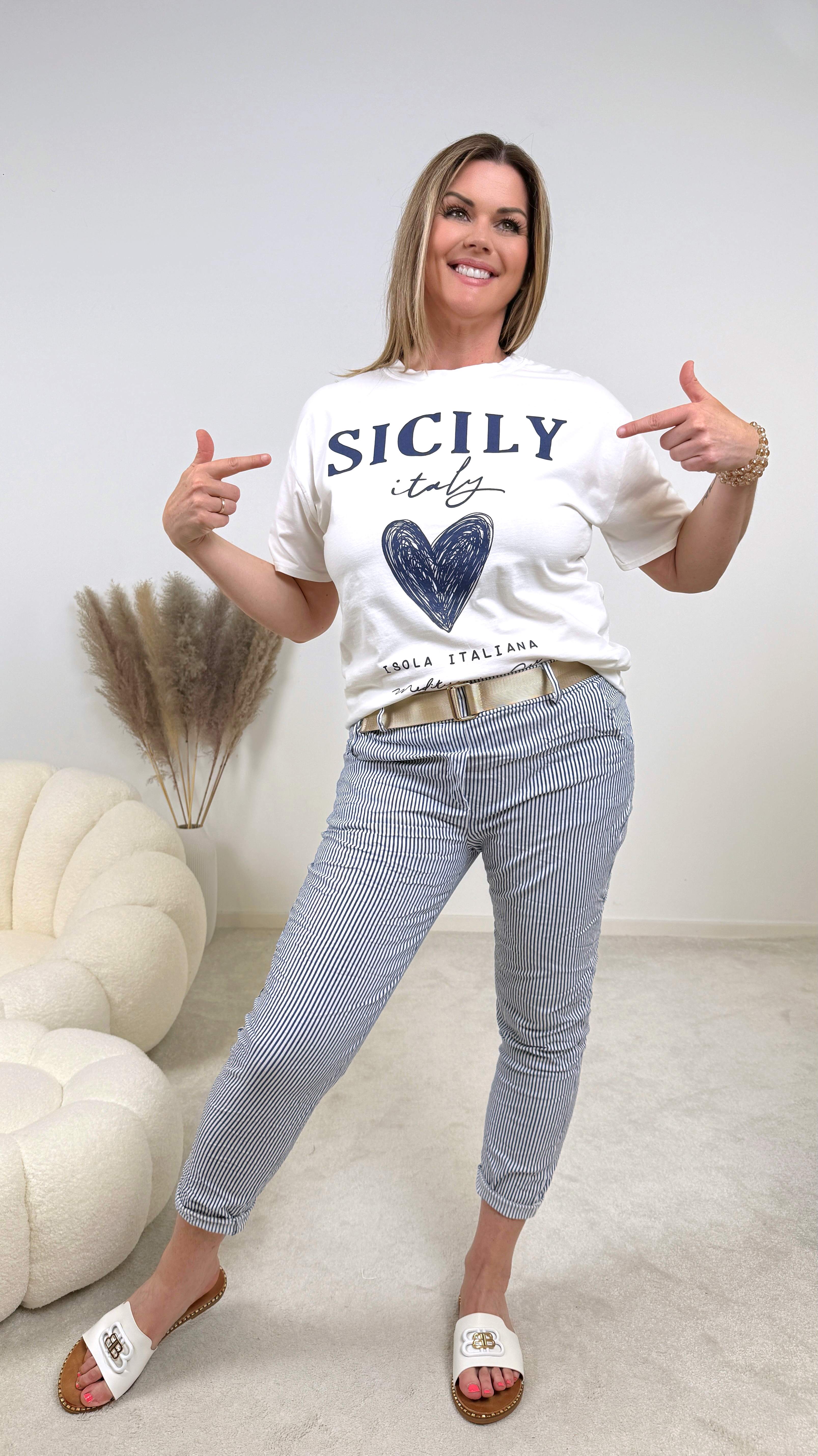 T-Shirt Sicily *Weiß-Blau*