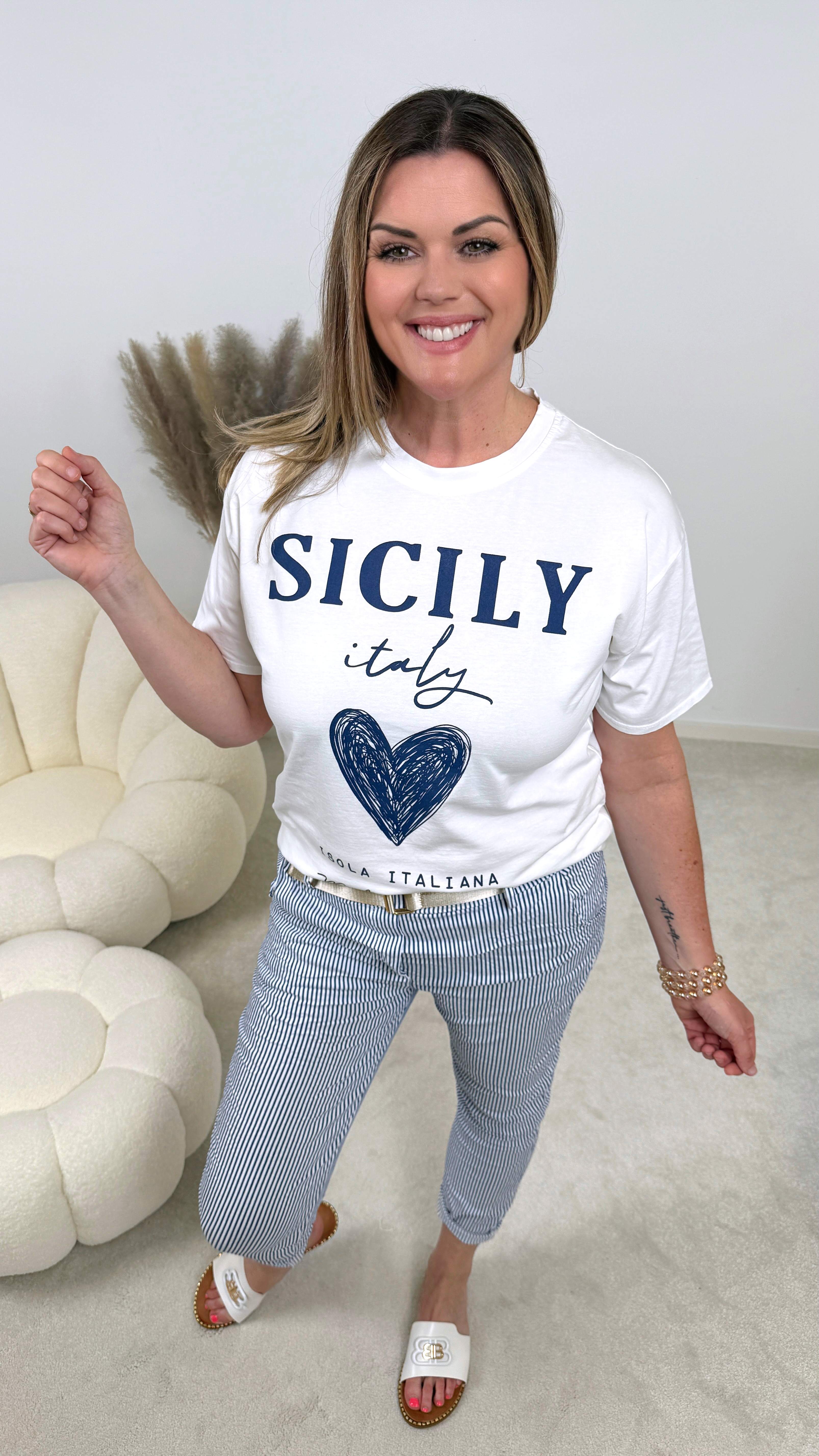 T-Shirt Sicily *Weiß-Blau*